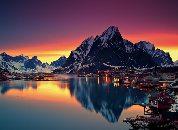 Wallpaper Norway, Lofoten islands, Europe, Mountains, sea, sunrise, 5k, Travel 405001096
